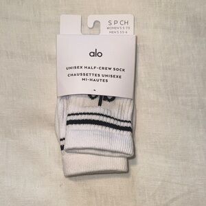NEW ALO Yoga White Half-Crew Athletic Socks with Black Stripes
